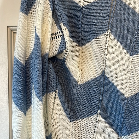 Poof Boutique Pointelle Knit Chevron Open Front Waterfall Cardigan - Size Large - Picture 10 of 12